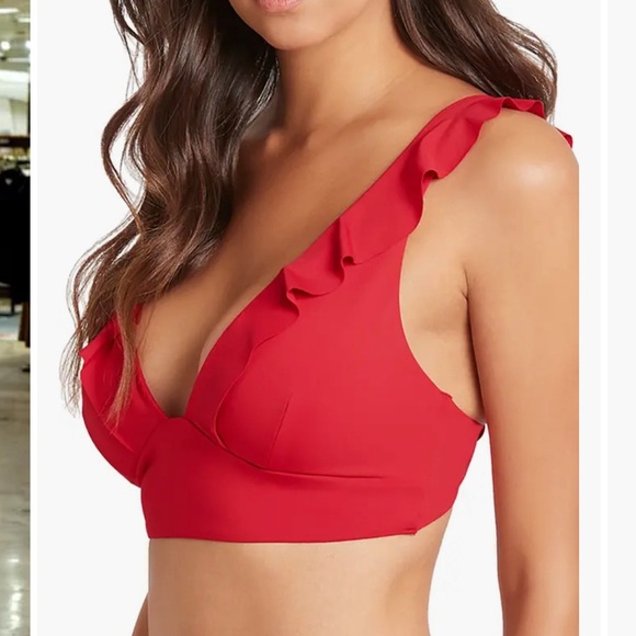 Sea Level Frill V-Neck Women's Powermesh Bikini Top Red Size: 4 NWT - Picture 2 of 6